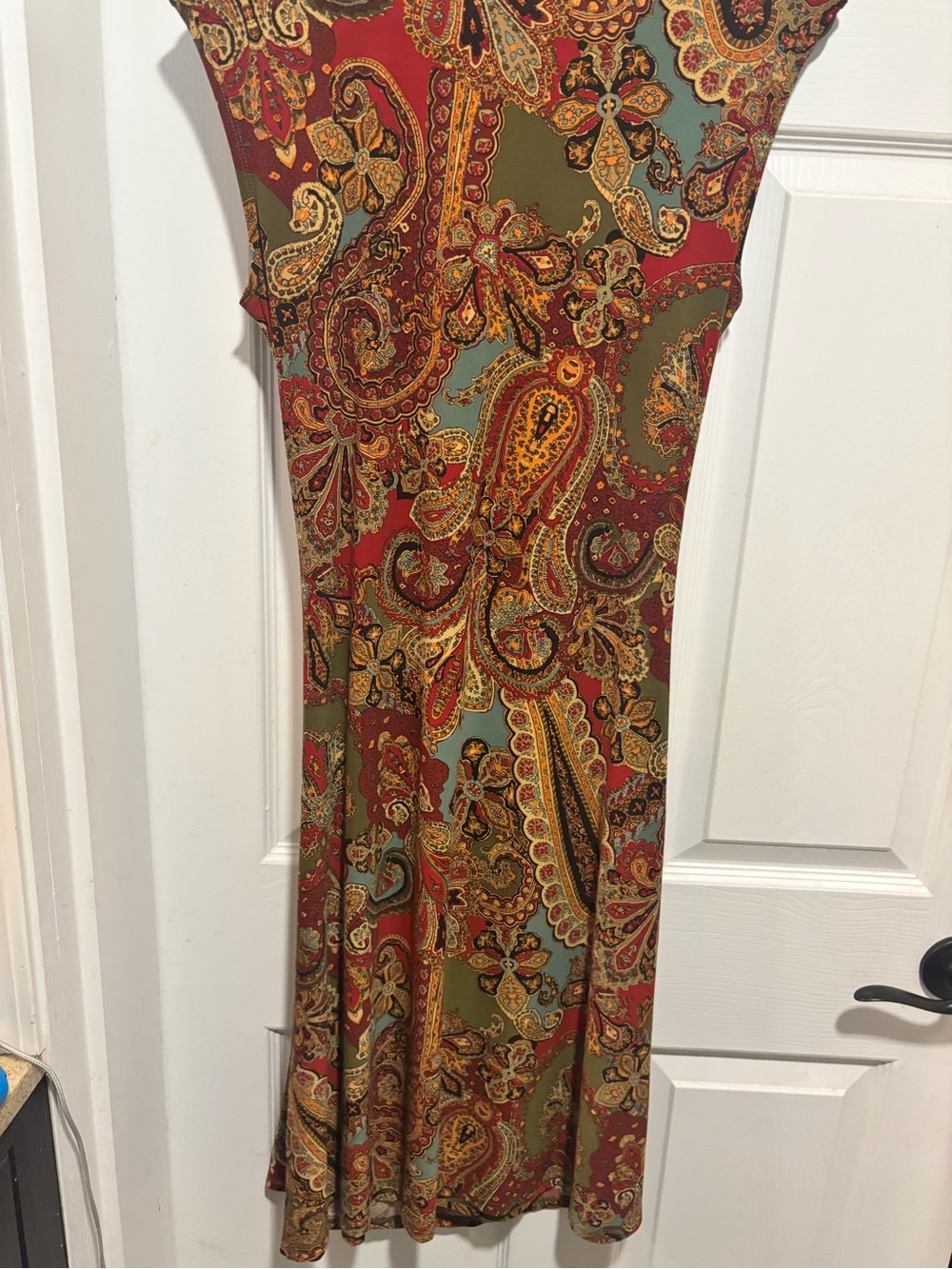 Ralph Lauren Paisley V-Neck Maxi Dress in Red, Olive & Teal - Picture 3 of 3